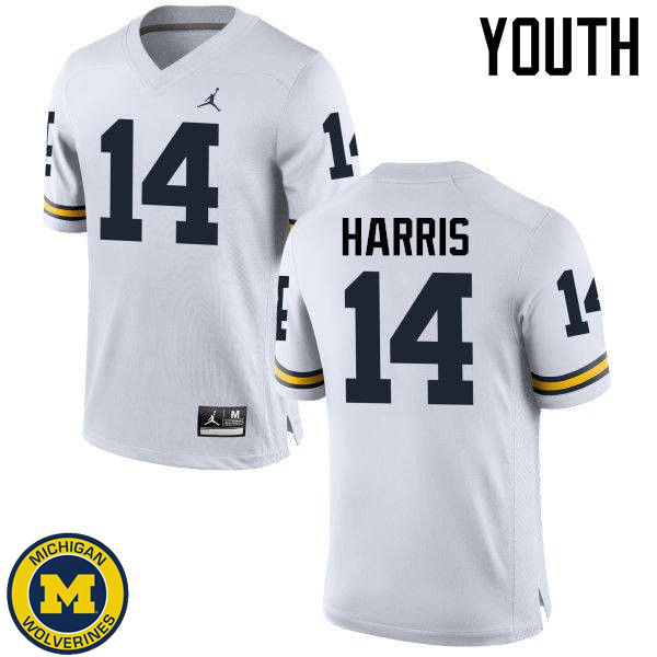 Youth Michigan Wolverines #14 Drake Harris White Official Game Jersey